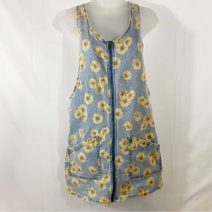 SO | Denim Jumper Pinafore Dress - Sunflowers